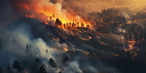 penampakan pohon-pohon di gunung yang terbakar dan hangus oleh api